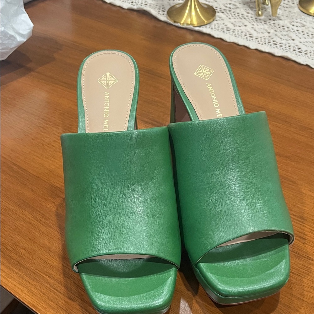Antonio Melani Emerald Green Heeled Mules - Picture 2 of 5